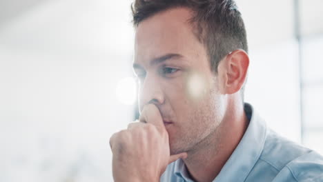 anxiety, stress and thinking businessman working