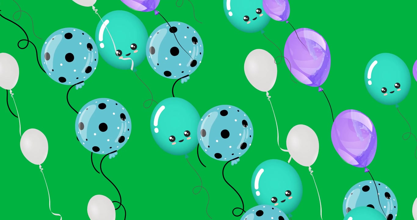 Animazione digitale di molti palloncini colorati che fluttuano su sfondo nero