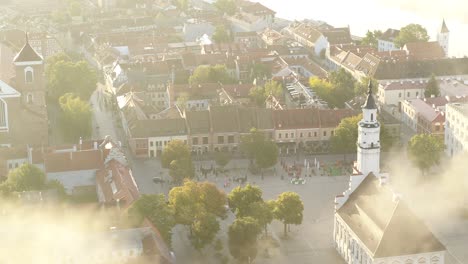 fog over kaunas old town, lithuania