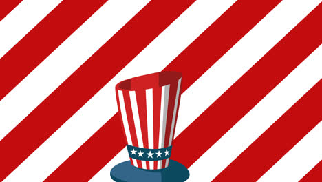 animation of hat coloured with american flag over american flag