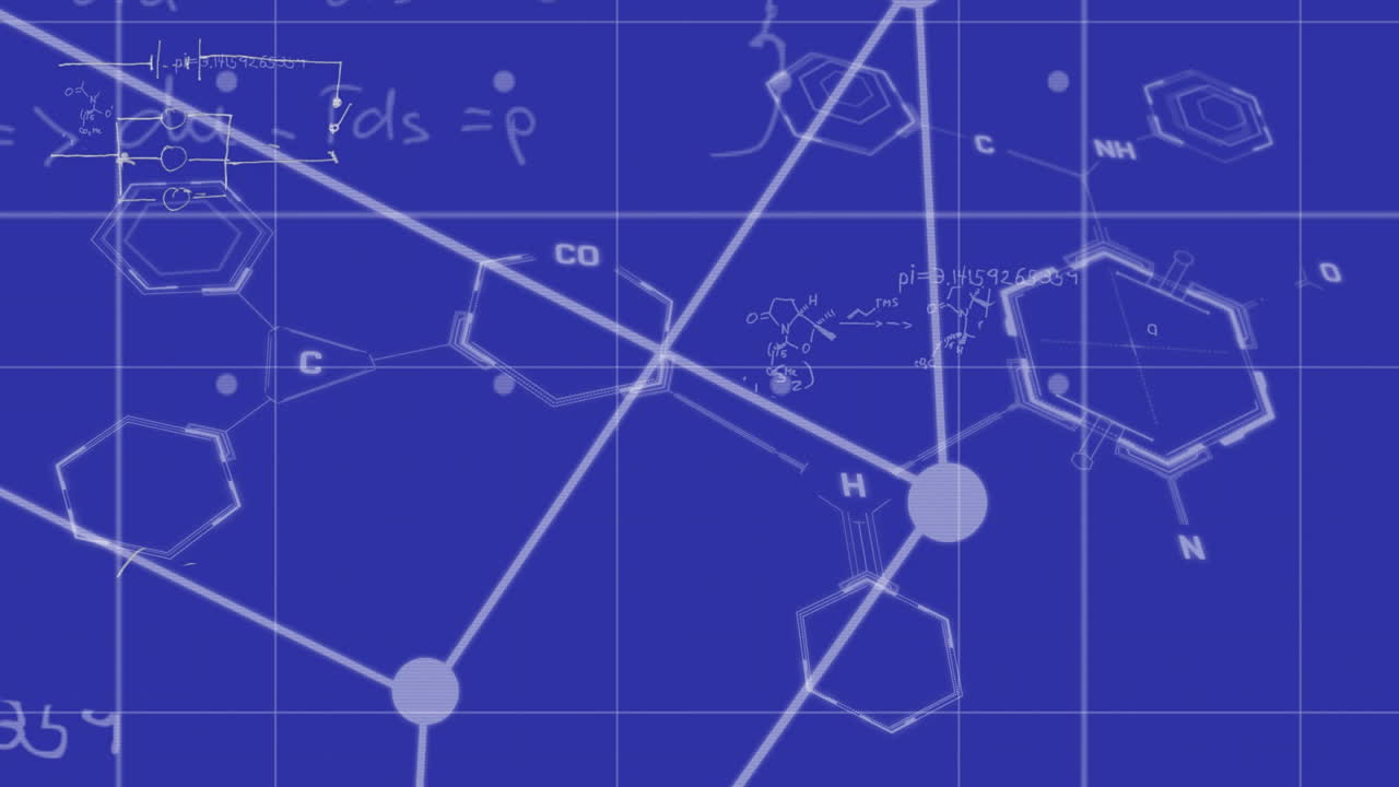 파란색 배경 위의 수학 방정식의 애니메이션