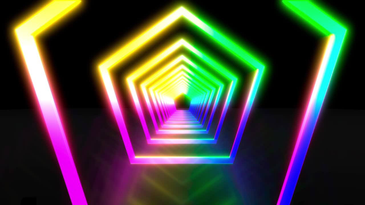 abstracto volando en el corredor de la estrella de la discoteca futurista. bucle sin costuras fondo 4k, luz ultravioleta fluorescente, espectro azul rosa verde, renderizado en 3d