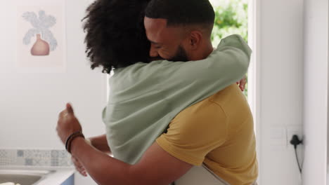 Black-couple,-kitchen-and-dancing-of-people