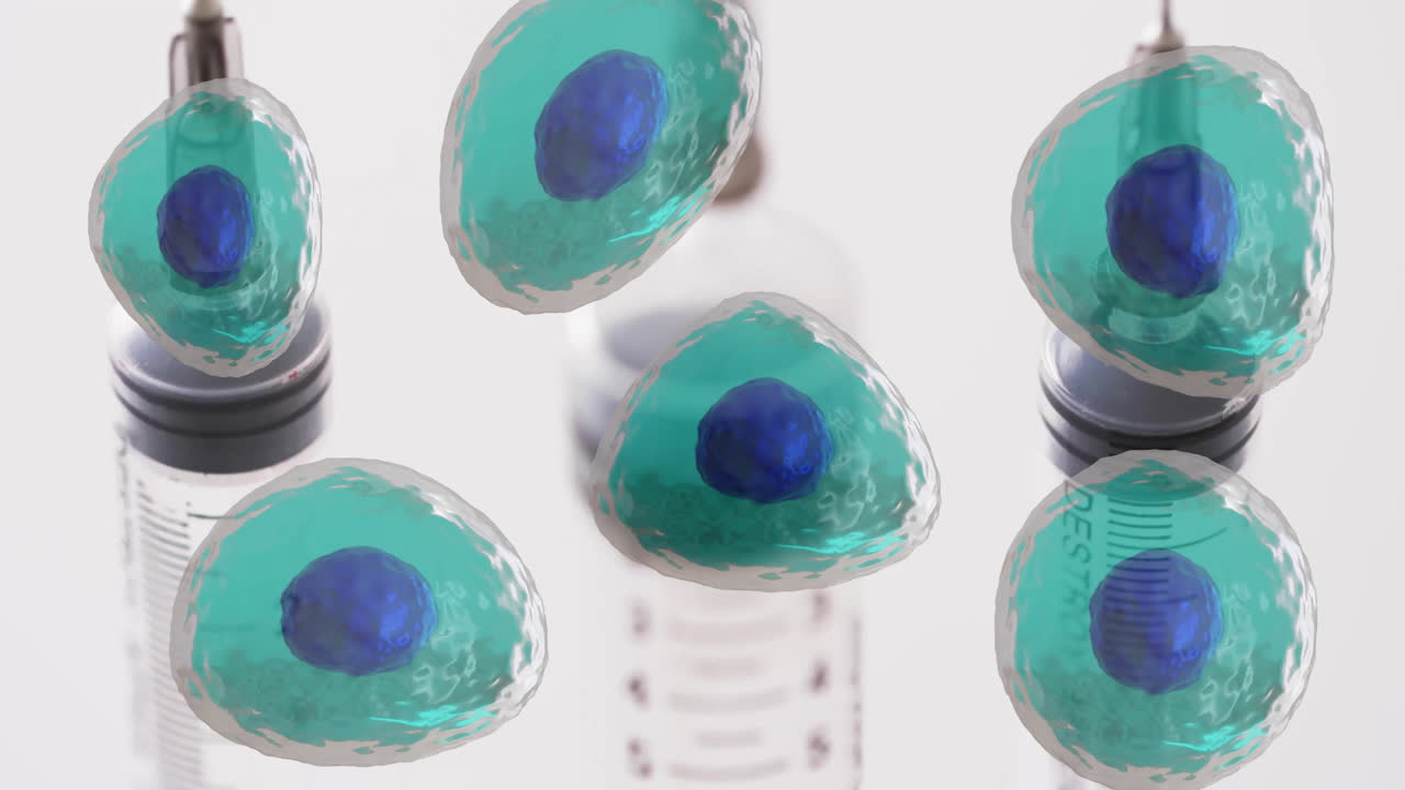 animación de glóbulos blancos sobre platos de laboratorio sobre un fondo gris