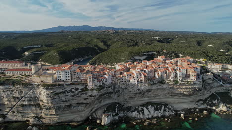 aerial view of cliffside village in corsica, france