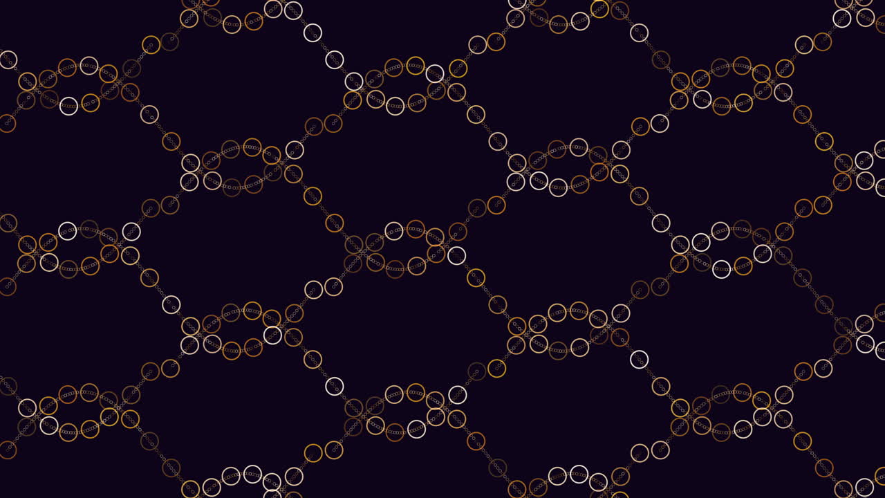 intrincados patrones en blanco y negro con círculos flotantes y contornos azules sobre un fondo negro