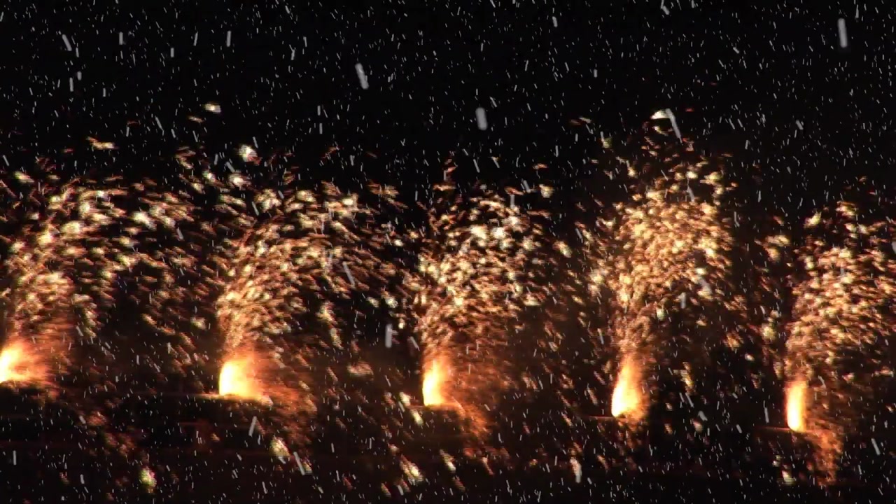 Animation of shooting star and snow falling over black background