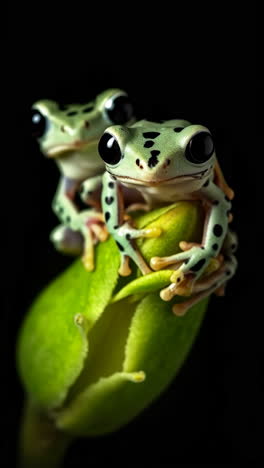 Two Green Frogs Perched on a Plant