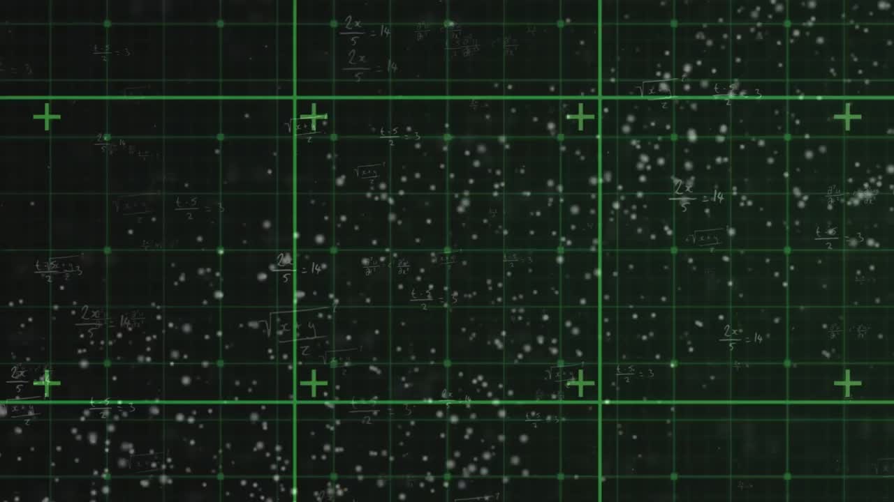 Animation of dna strand and data processing over grid on black background
