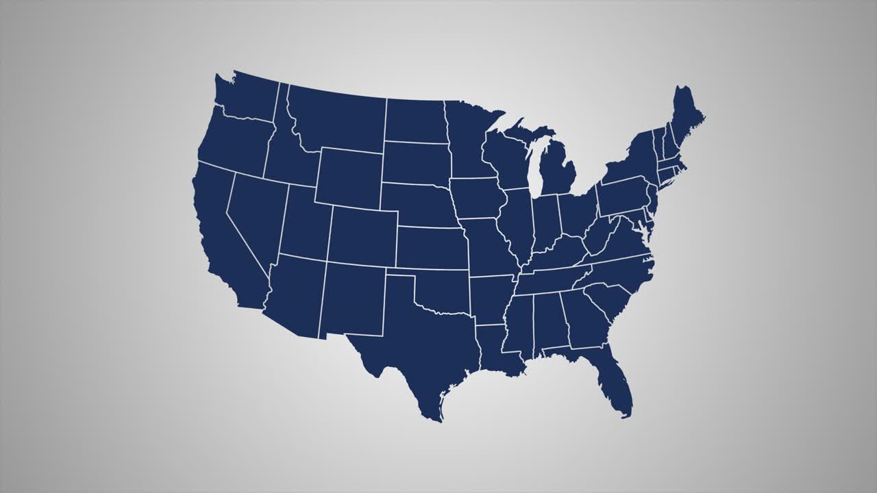 다양한 주를 보여주는 미국 지도 (animated usa contiguous lower 48 u.s. state map on an isolated chroma key background)