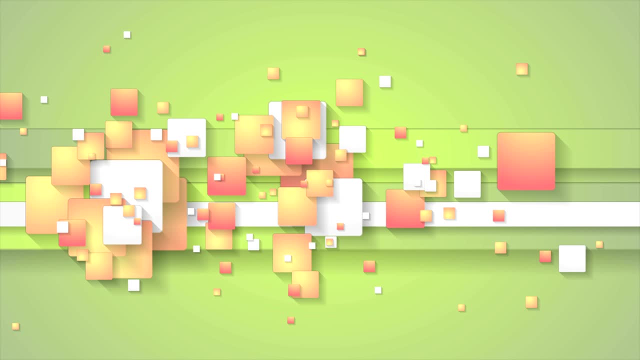 Abstract green orange motion background with squares
