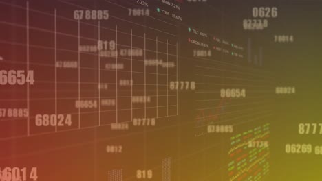 Animation-of-changing-numbers,-graphs-and-trading-board-over-gradient-background