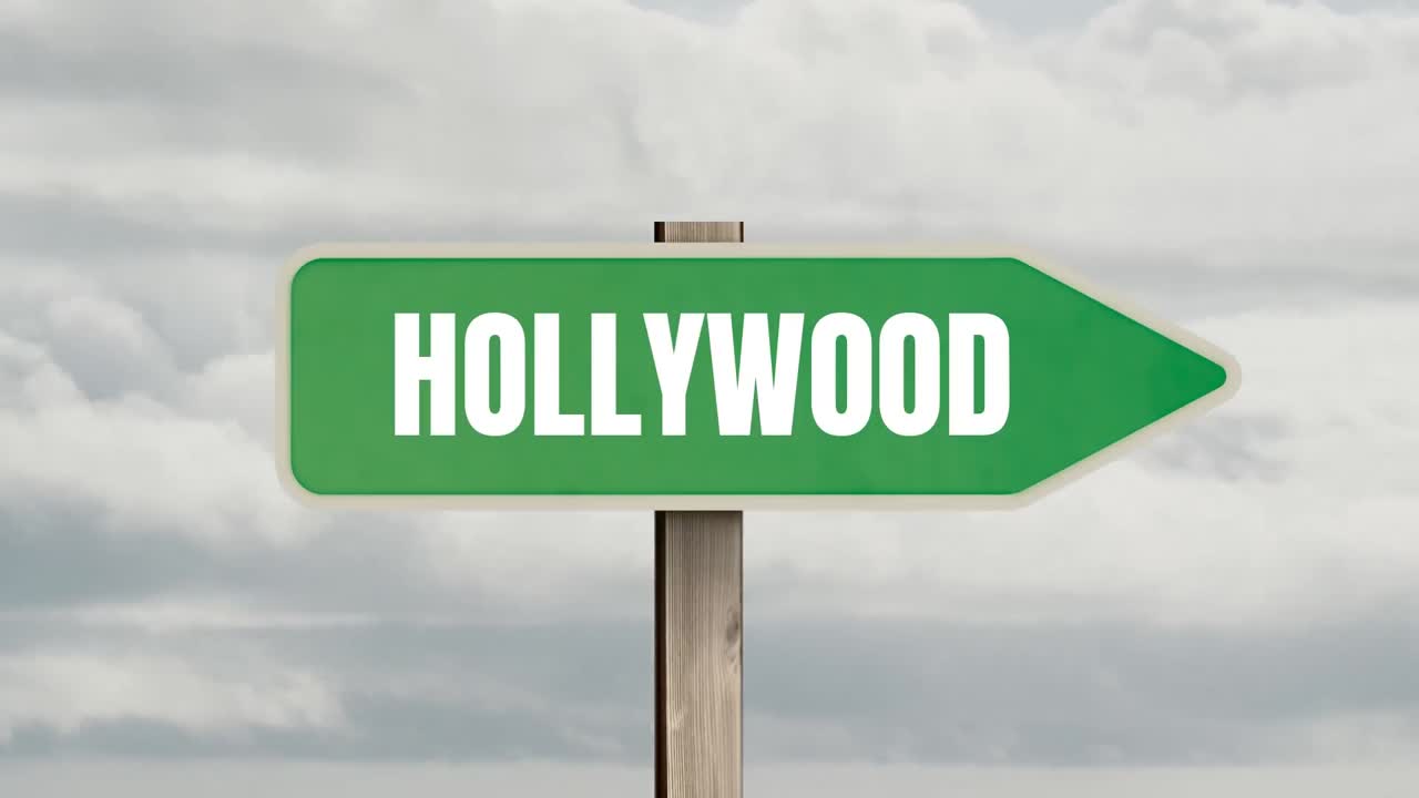 하늘을 배경으로 하는 초록색 도로 표지판 의 애니메이션