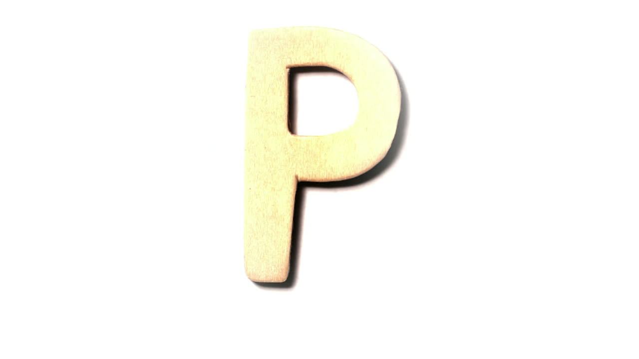 The letter p rising on white background