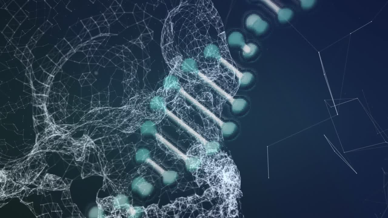 DNA structure spinning against blue background