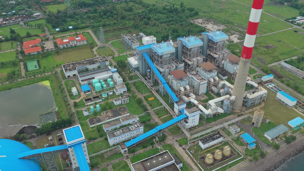 Aerial view of a coal power plant in bali generating energy
