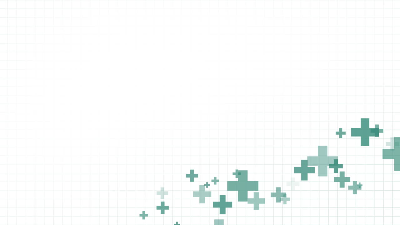 Abstract geometric medical cross shape medicine and science concept on white background with grid. Loop copy space animation.