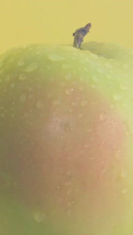 ripe green apple isolated on yellow background. concept of healthy food and diet. vegetarian food. 4k video