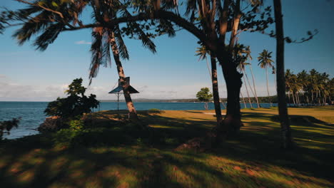 drone flying through trees and people. papua newguinea