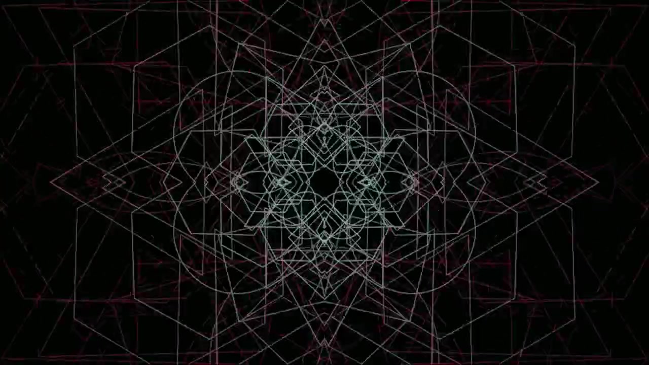 Abstrakt geometrisk kalejdoskopmønster med pulserende lyslinjer