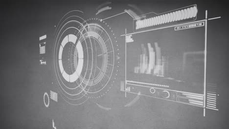 animación del escaneo del alcance y el procesamiento de datos sobre un fondo gris