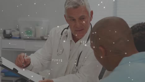 animación digital de la red de conexión con el aumento de los números contra contra docto masculino senior