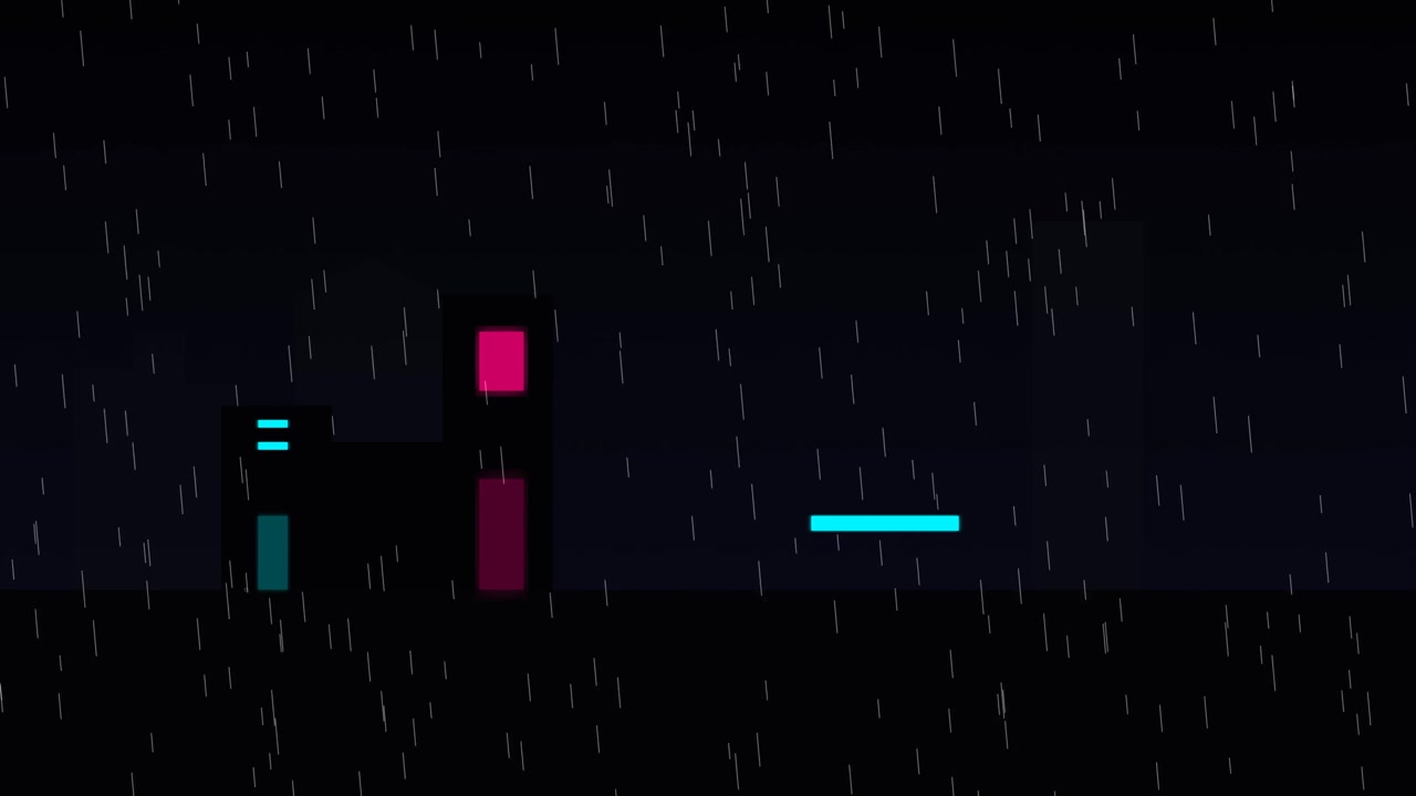 Minimalist Pixel Art Cityscape in the Rain