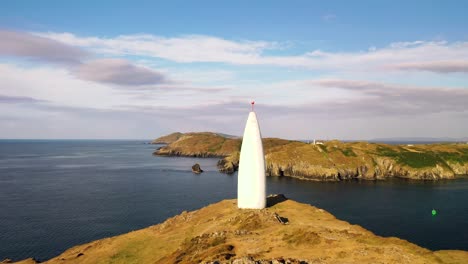 aerial view of the baltimore beacon in south west cork on a sunny summer day