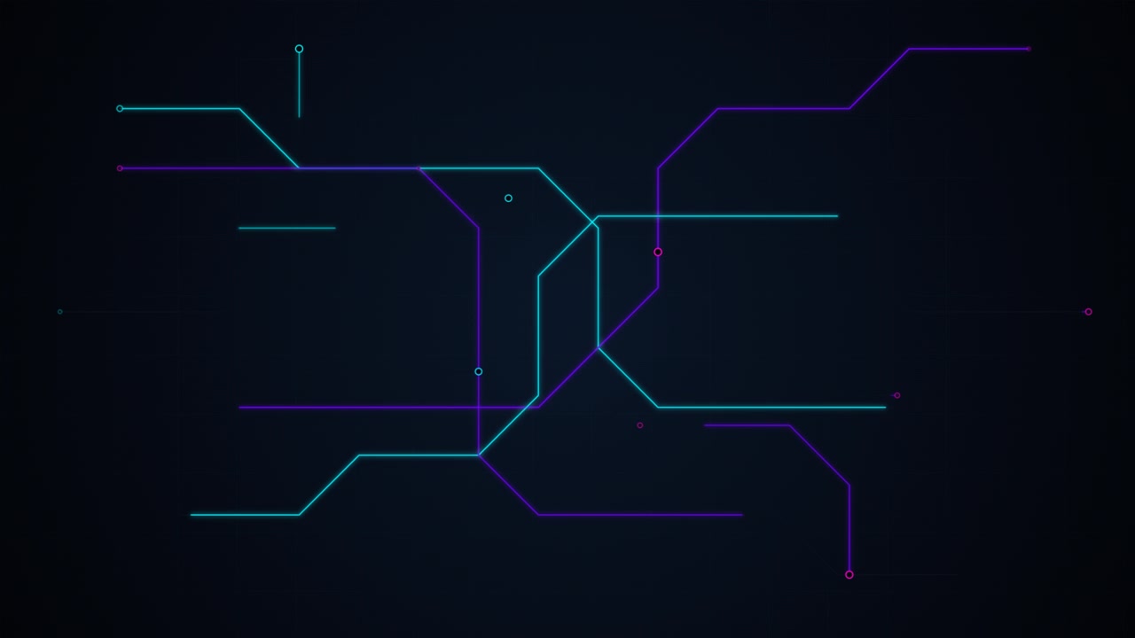 Abstract Digital Circuit Lines Connecting on Dark Background