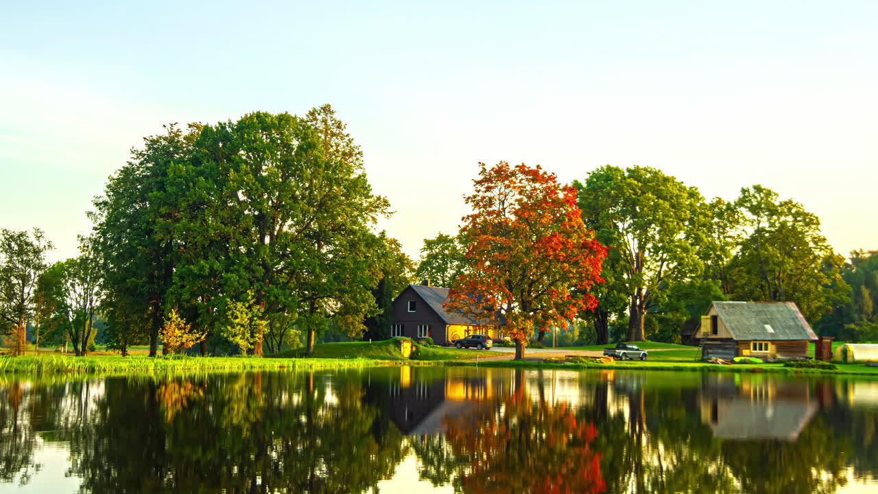Winter and Spring Landscapes: Houses in Snowy and Icy Scenery