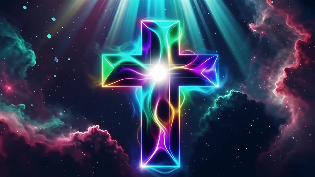 Croce Cristiana Luce Celestiale Sfondo per il Culto.