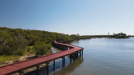 timber boardwalk winding along a protected mangrove ecosystem and conservation wetland