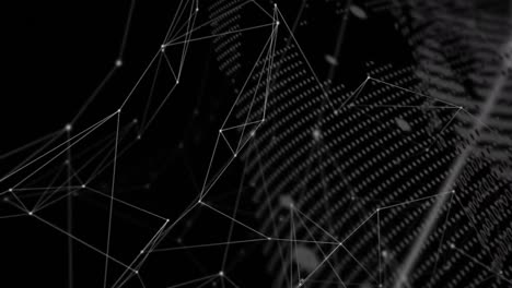 digital animation of network of connections and spinning globe against black background