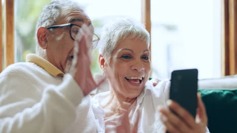 Man,-woman-and-phone-with-wave-on-video-call