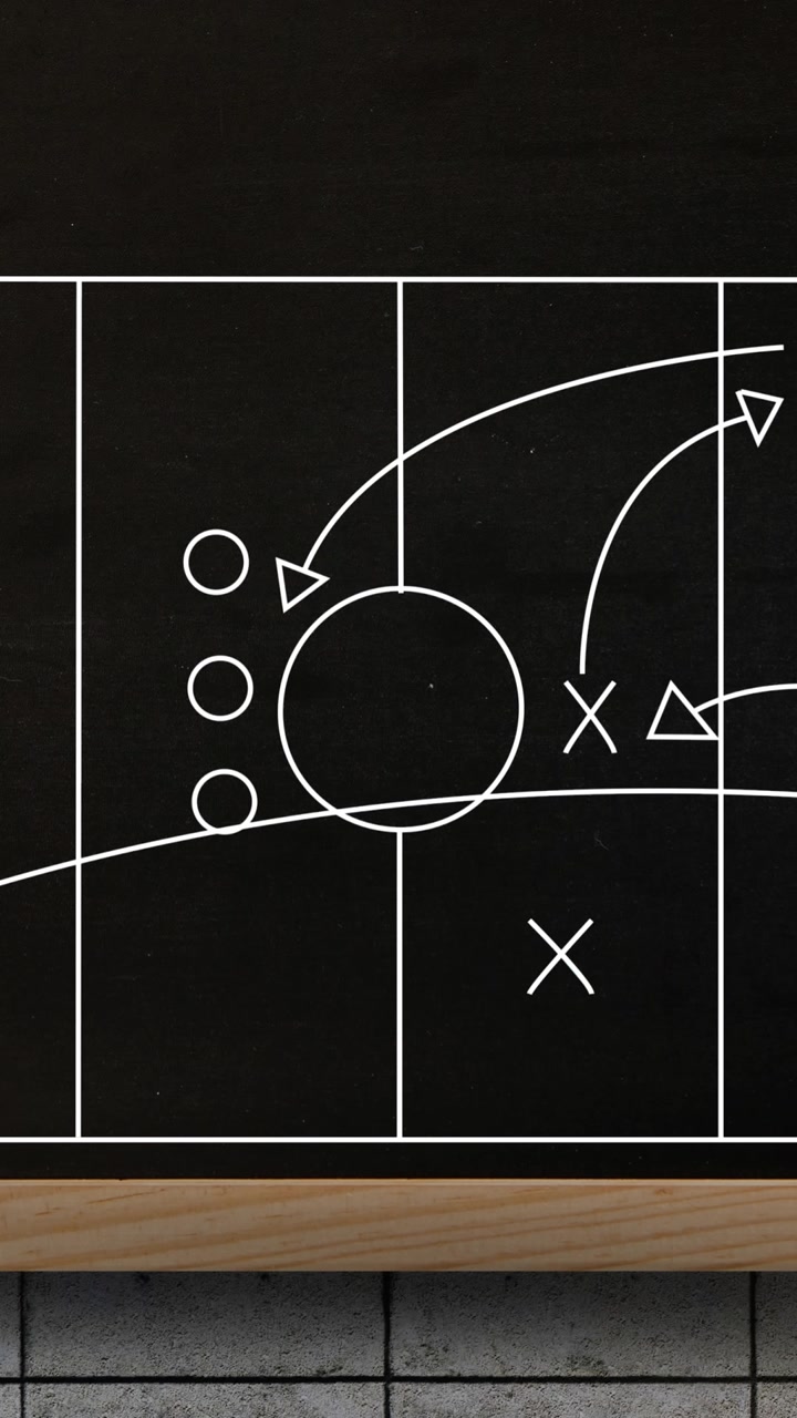 Animation of white sports court with game plan over black board against abstract background