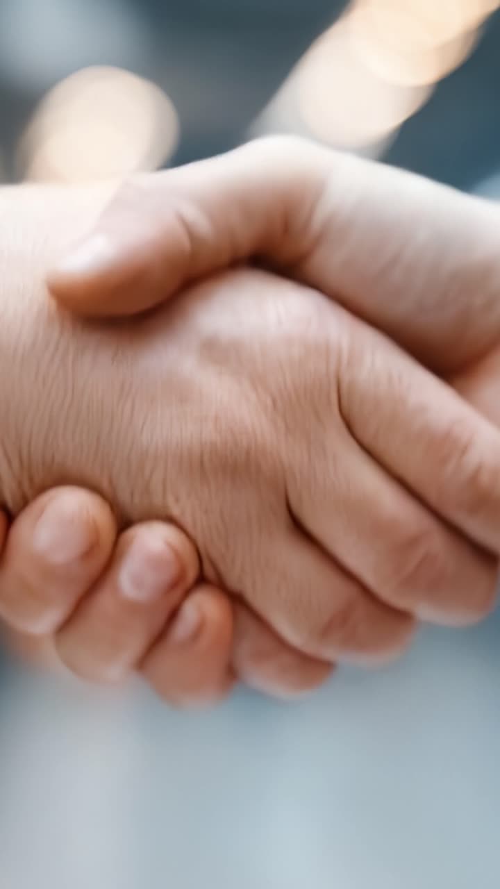 En gestus af enhed: Nærbillede af to hænder, der giver hånd i en varm hilsen, hvilket fremhæver forbindelsen og tilliden mellem individer i en indbydende ramme