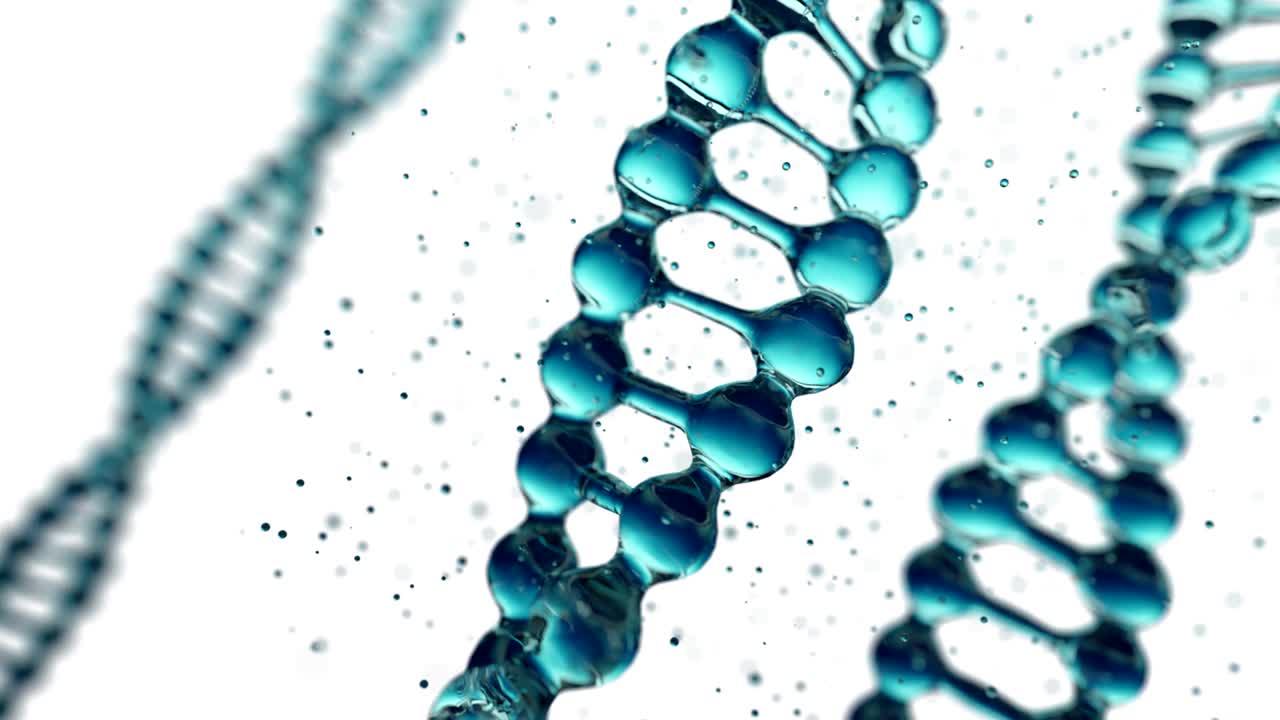 molécula de adn en el agua en un fondo blanco aislado. bucle sin costura 3d render