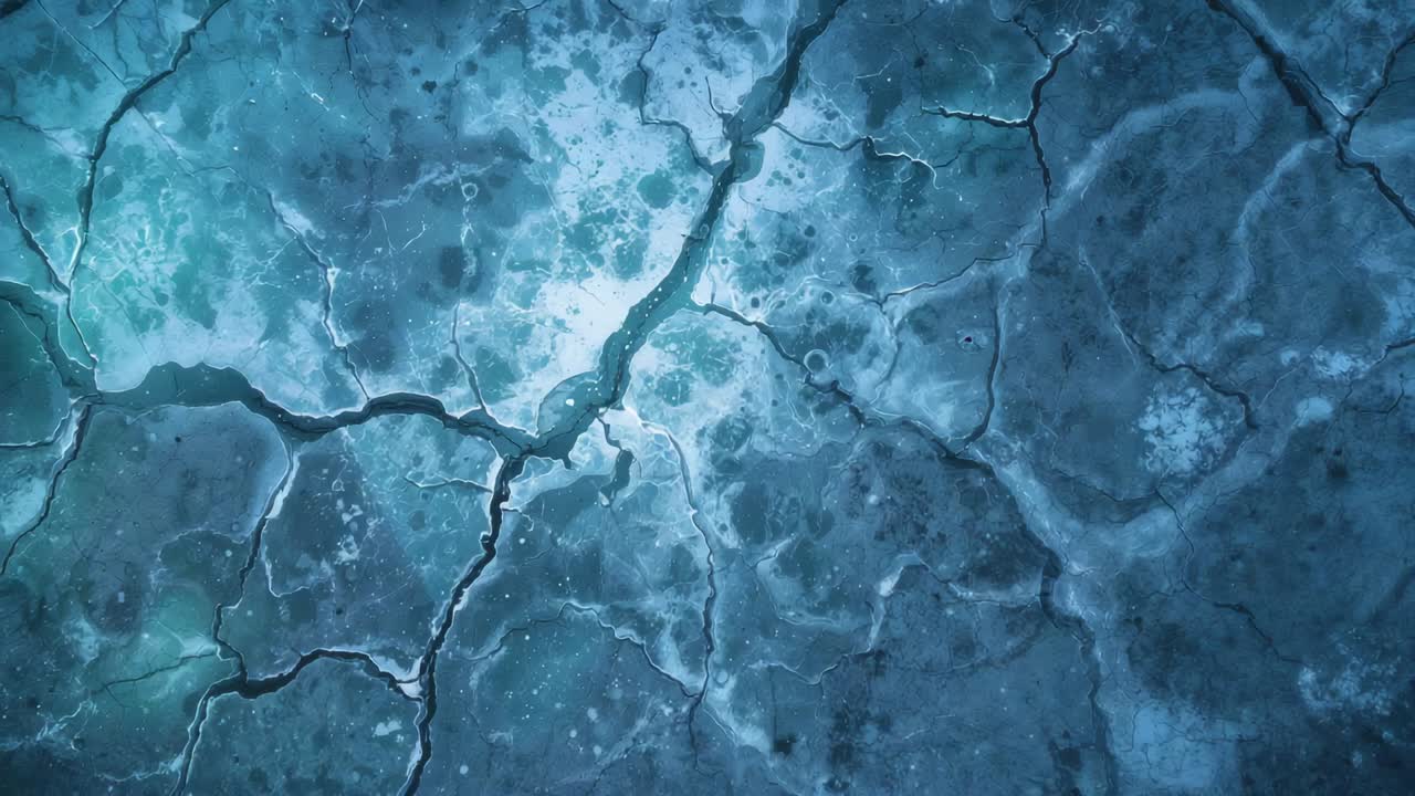 Showing cracked plate-like surface while camera shifting top-down, revealing deepening main fissure