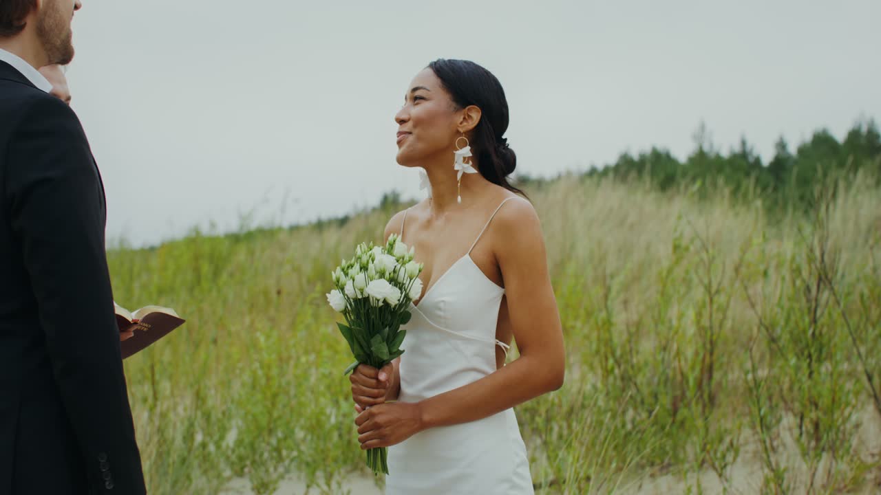 Bride and Groom at an Outdoor Wedding Ceremony