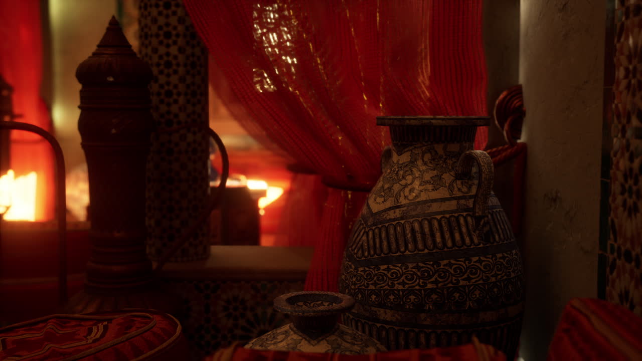 전통적인 램프와 불로 모로코 인테리어 디자인