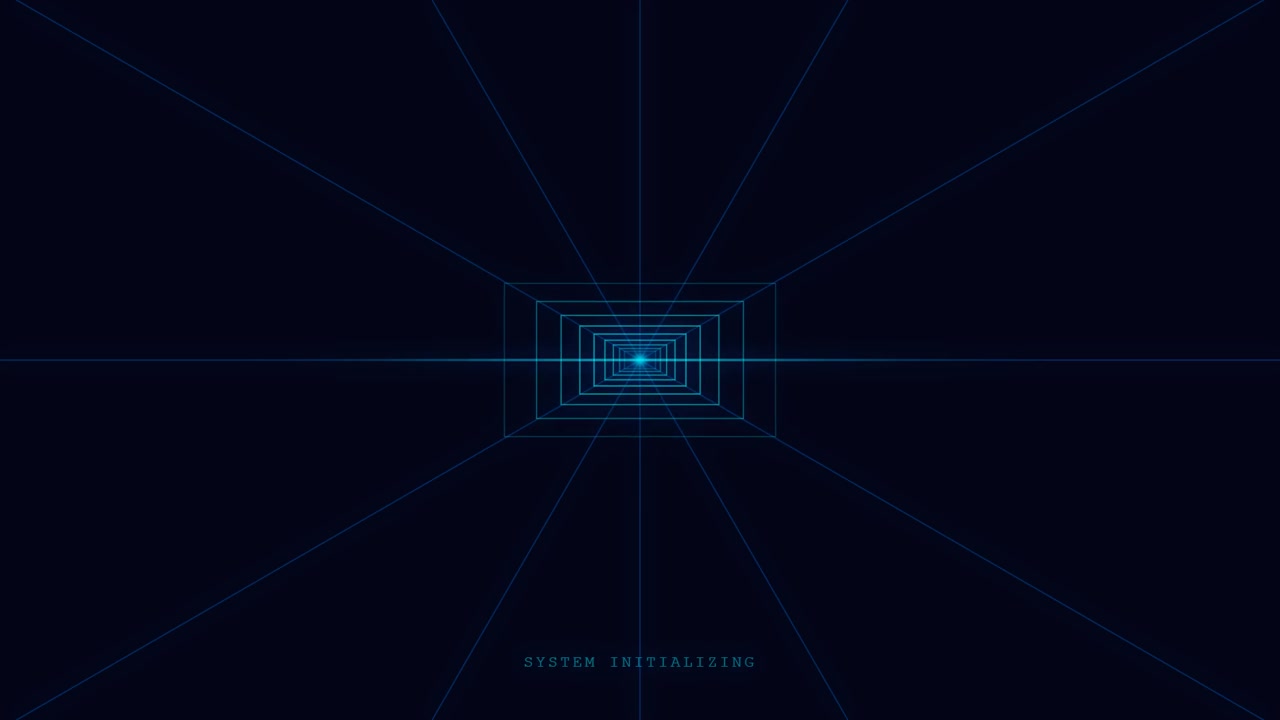 Digital Tunnel Animation with System Initializing Text