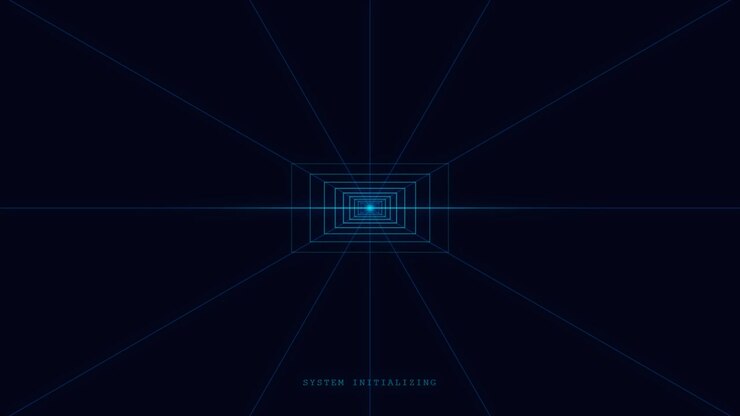 Digital Tunnel Animation with System Initializing Text