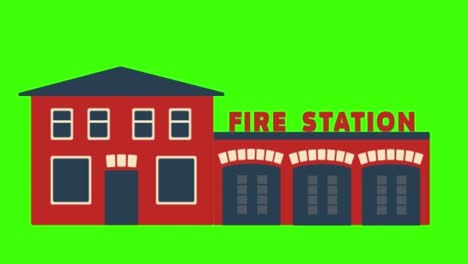 green screen , buildings , fire station