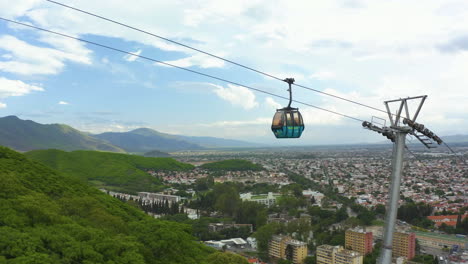 aerial - aerial tramway or cable car in salta, argentina, wide spinning shot