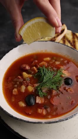 solyanka soup with lemon