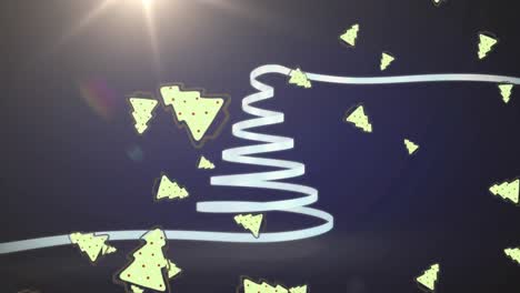 Animation-of-christmas-tree-formed-with-white-ribbon-and-bells-falling