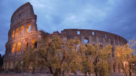 Colosseum,-Rome,-Italy,-Sunrise,-Night,-Day,-Light,-Wide,-Long,-bird