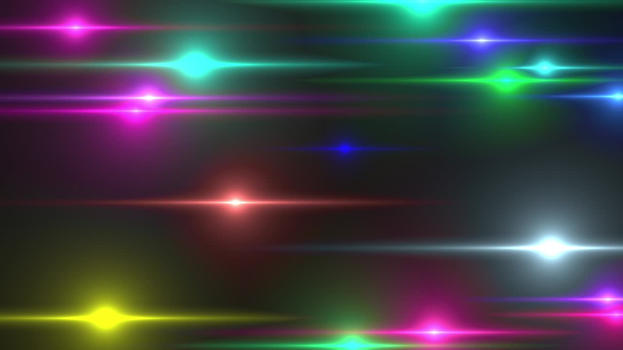 animación de luces horizontales multicolores parpadeando al azar en un fondo negro. fondo generado por computadora renderización 3d