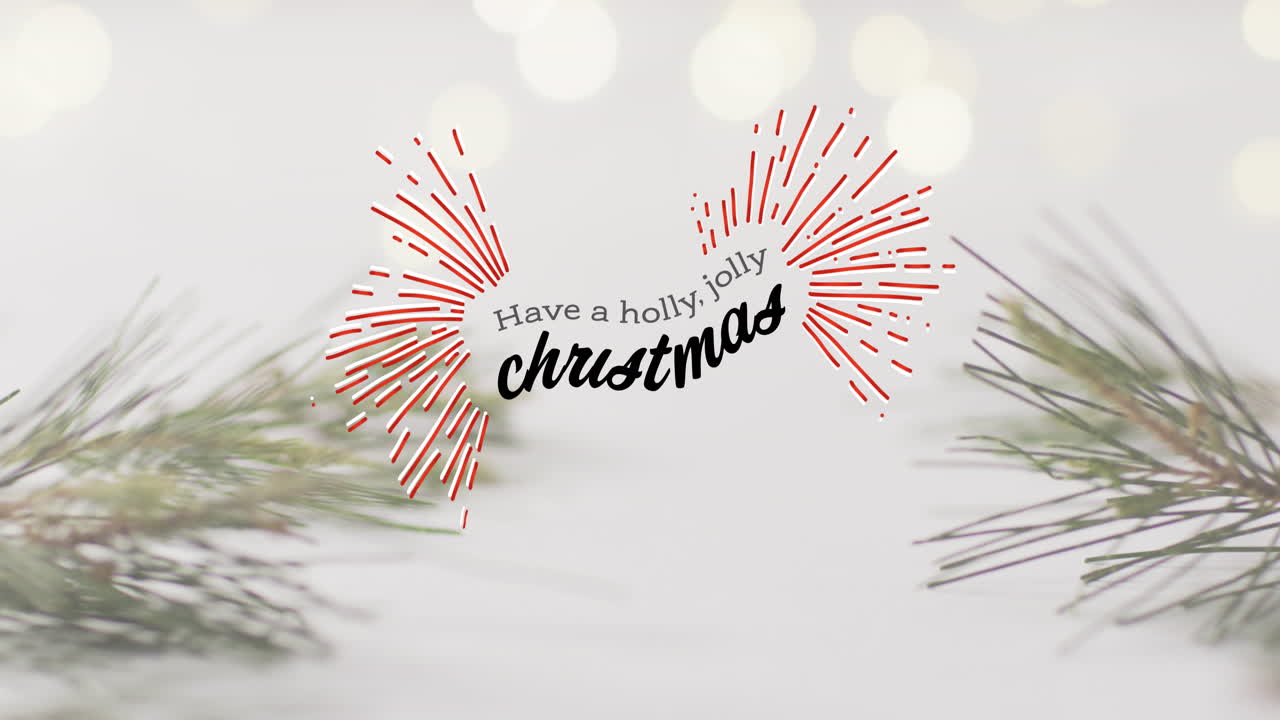 Animazione di saluti di Natale testo su decorazioni di Natale