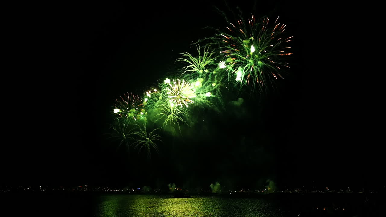 Fireworks at the Cannes Fireworks Festival at night, France. Slow motion